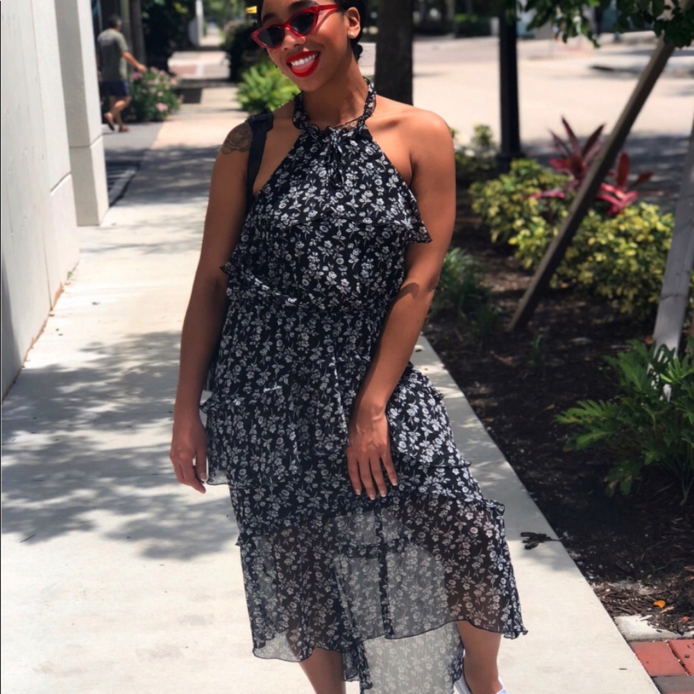 Express tank ruffle black and white floral dress